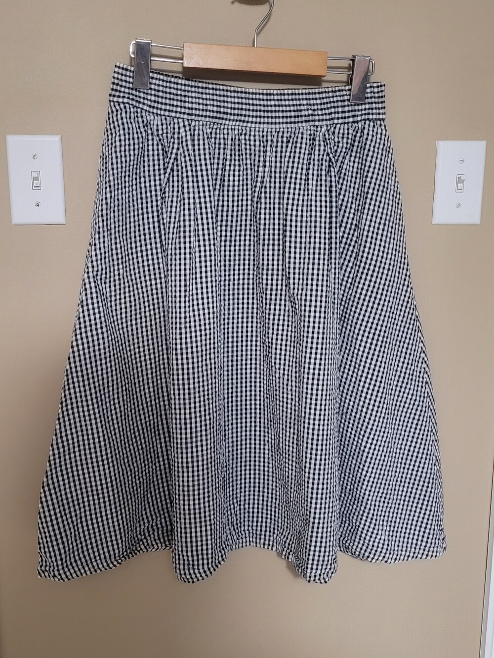 Cynthia Rowley Black and White Gingham A-Line Skirt With Pockets